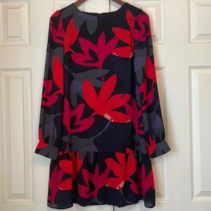 Red, Pink and Navy Floral Long-Sleeved Mini Dress
